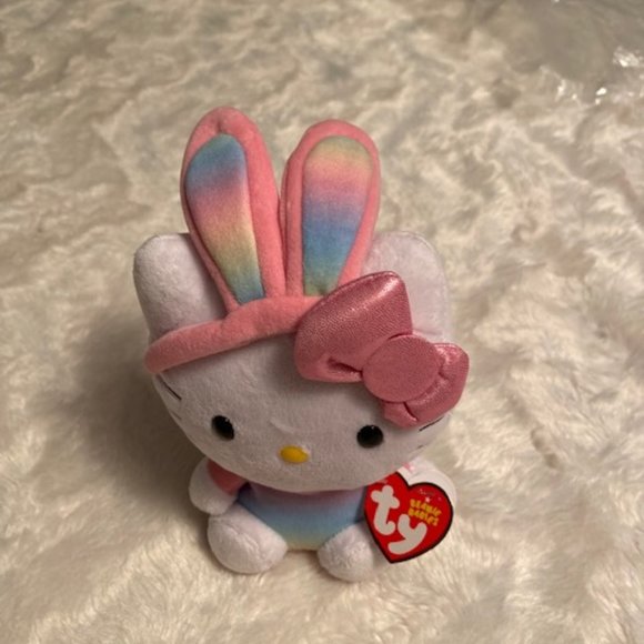 Hello Kitty Sanrio Ty Beanie Baby Pastel Easter Bunny NWT - Picture 1 of 6